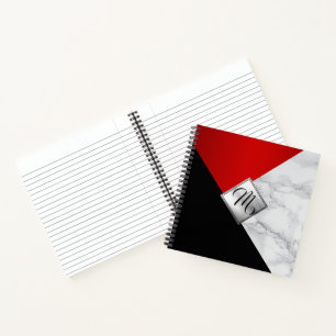 Monogram Abstracte rood, zwart en marmer Notitieboek