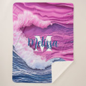 Monogram abstracte roze oceaangolven sherpa deken (Voorkant)