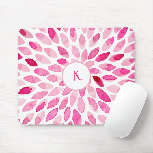 monogram abstracte roze waterverf penseelstreken muismat (Met muis)