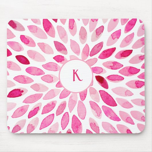 monogram abstracte roze waterverf penseelstreken muismat (Voorkant)