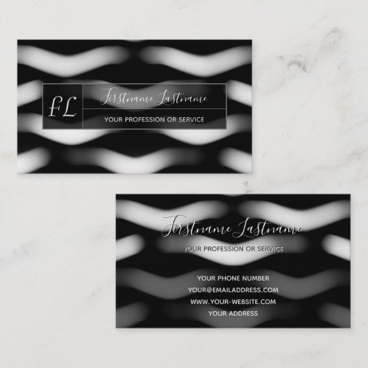 Monogram abstracte structuur zwart-wit visitekaartje (Voorkant / Achterkant)