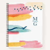 Monogram Abstracte Waterverf Modern Roze Geel Notitieboek (Voorkant)
