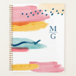 Monogram Abstracte Waterverf Navy Blue Pink Yellow Planner<br><div class="desc">Geniet van dit moderne ontwerp op deze planner. Het heeft een abstract ontwerp van de waterverf met een monogram.</div>
