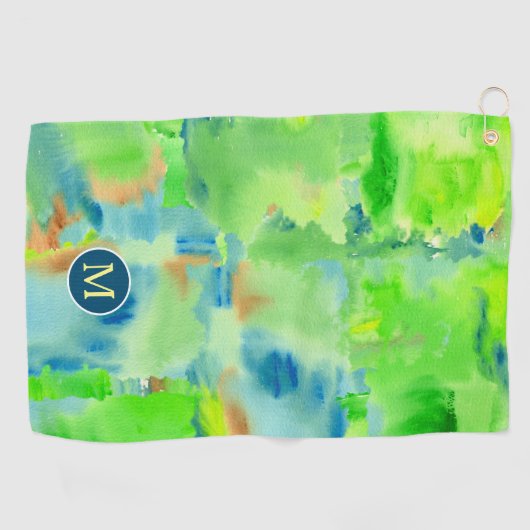 Monogram Abstracte Waterverf van het Bosbos Golfhanddoek (Horizontaal)