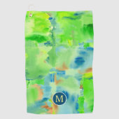 Monogram Abstracte Waterverf van het Bosbos Golfhanddoek (Voorkant)