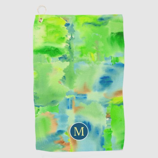 Monogram Abstracte Waterverf van het Bosbos Golfhanddoek (Voorkant)