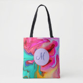 Monogram Abstracte Waterverf voor modern blauw roz Tote Bag (Voorkant)