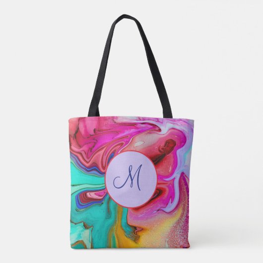 Monogram Abstracte Waterverf voor modern blauw roz Tote Bag (Achterkant)