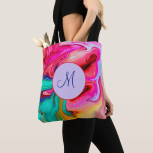 Monogram Abstracte Waterverf voor modern blauw roz Tote Bag