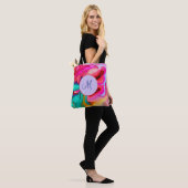 Monogram Abstracte Waterverf voor modern blauw roz Tote Bag (Op model)