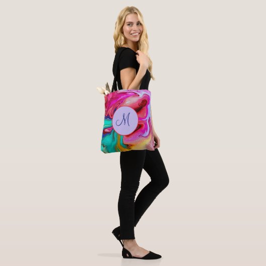 Monogram Abstracte Waterverf voor modern blauw roz Tote Bag (Op model)