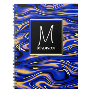 Monogram Abstracte Waterverf voor moderne Blauwe K Notitieboek