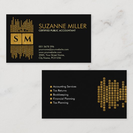 Monogram Accounting Services - Black en Gold Visitekaartje (Voorkant / Achterkant)
