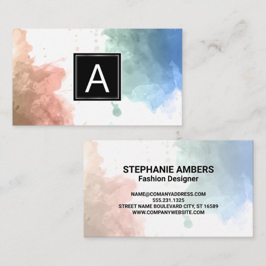 Monogram | Achtergrond in waterverf Visitekaartje (Voorkant / Achterkant)