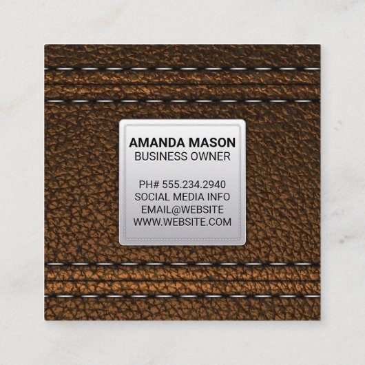 Monogram | Achtergrond leder Vierkante Visitekaartje (Achterkant)