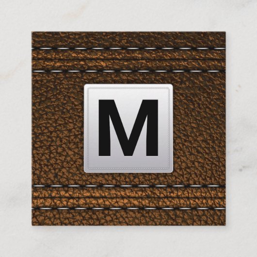 Monogram | Achtergrond leder Vierkante Visitekaartje (Voorkant)