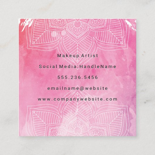 Monogram | Achtergrond Waterverf afdrukken Mandala Vierkante Visitekaartje (Achterkant)