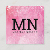 Monogram | Achtergrond Waterverf afdrukken Mandala Vierkante Visitekaartje (Voorkant)