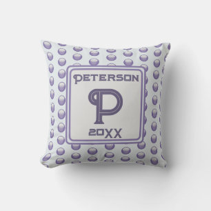 Monogram Achternaam Blauw Grijs Polka Dot Initiaal Kussen