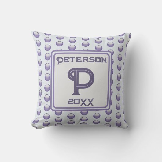 Monogram Achternaam Blauw Grijs Polka Dot Initiaal Kussen (Voorkant)