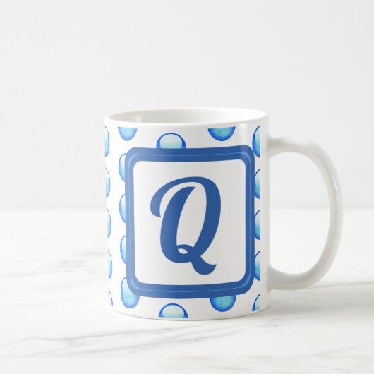 Monogram Achternaam Bright Blue Polka Dot Initiaal Koffiemok (Rechts)