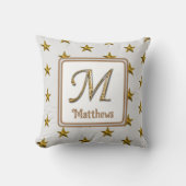 Monogram Achternaam Gold Silver Stars Initiaal Kussen (Voorkant)