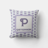 Monogram Achternaam Initiaal Blauw Grijs Polka Dot Kussen (Voorkant)