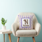 Monogram Achternaam Initiaal Blauw Polka Dot Keeps Kussen (Stoel)