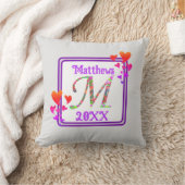 Monogram Achternaam Kleurrijke harten Initiaal Kussen (Deken)