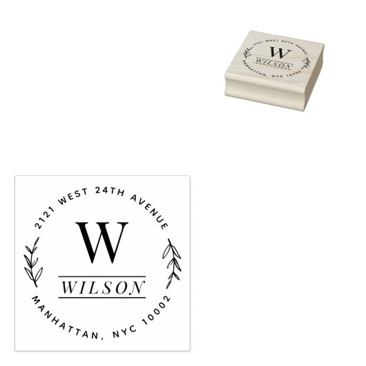 Monogram Achternaam krans Retouradres Rubberstempel (Gestempeld)