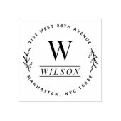 Monogram Achternaam krans Retouradres Rubberstempel (Afrduk)