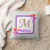 Monogram Achternaam Paarse Kleurrijke Hartjes Init Kussen (Deken)