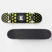 Monogram Acid green Polka Dots Pattern Skateboard (Horizontaal)