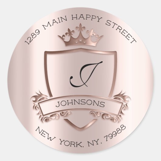 Monogram adres Crown Royal RSVP Roos Wedding Ronde Sticker (Voorkant)