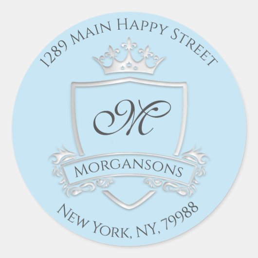 Monogram adres Crown Royal Silver Grey Ronde Sticker (Voorkant)