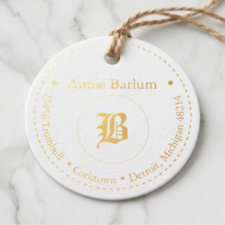 Monogram adres gestippelde cirkel bedankjes labels