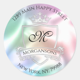 Monogram Adres Kroonkoninklijk Roos van de Zilvere Ronde Sticker