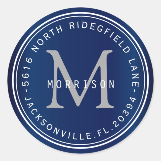Monogram Adres label in Navy Blue (Voorkant)