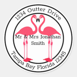 Monogram Adres met Flamingo's Ronde Sticker