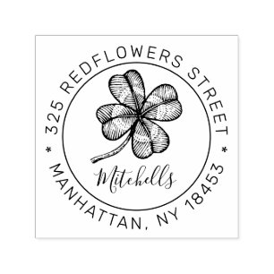  monogram Adres Stempel met geluksklaver.