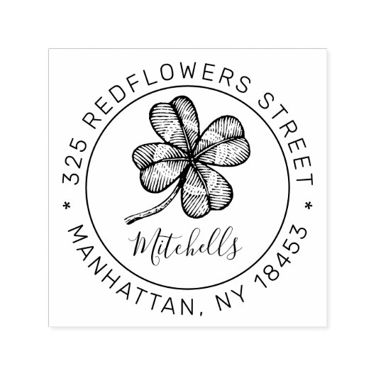 monogram Adres Stempel met geluksklaver. (Design)