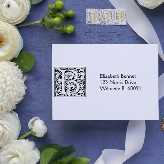 Monogram adres zelfinktende stempel