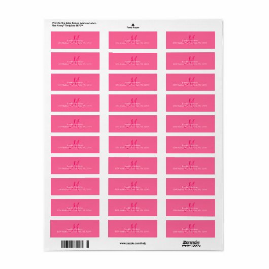 Monogram Adresetiketten Roze Etiket (Full Sheet)