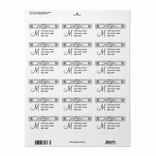 Monogram Adresetiketten Zwart-wit Etiket (Full Sheet)