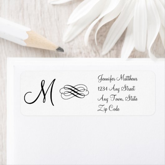 Monogram Adresetiketten Zwart-wit Etiket (Insitu)