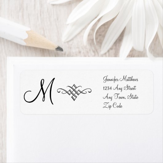 Monogram Adresetiketten Zwart-wit Etiket (Insitu)