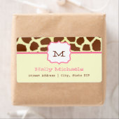 Monogram Adreslabel - Giraffe Print & Roze Etiket (Insitu)