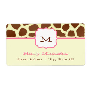 Monogram Adreslabel - Giraffe Print & Roze Etiket