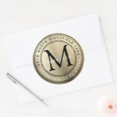 Monogram adreslabel in Brush Gold Metallic Ronde Sticker (Envelop)