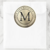 Monogram adreslabel in Brush Gold Metallic Ronde Sticker (Tas)